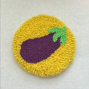 Eggplant emoji inspired punch needle coaster handmade
